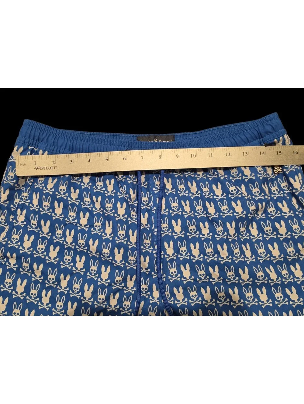 Psycho Bunny Swim Trunks Mens Small Blue All Over Print Swimming Cut Liner